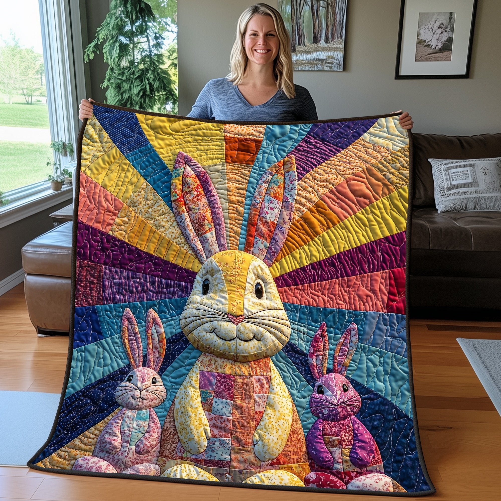 Goofy Rabbit Snuggle Quilted Blanket Cute Bed BlanketBest Gifts For Rabbit Lovers