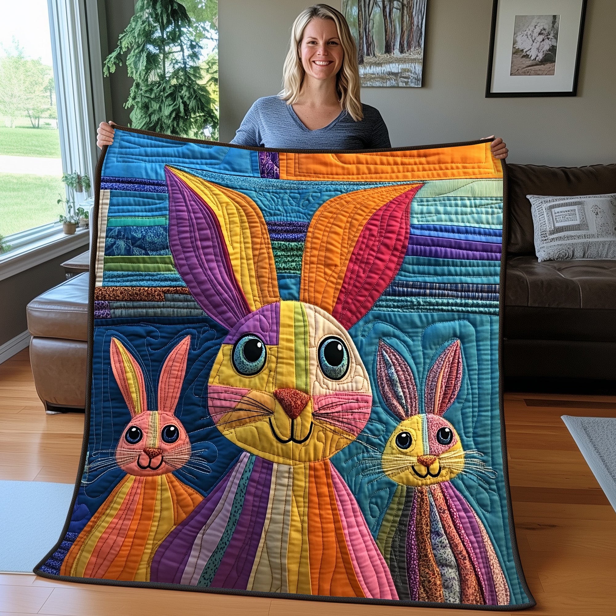 Goofy Rabbit Snuggle Quilted Blanket Cute Bed BlanketBunny Rabbit Presents Christmas
