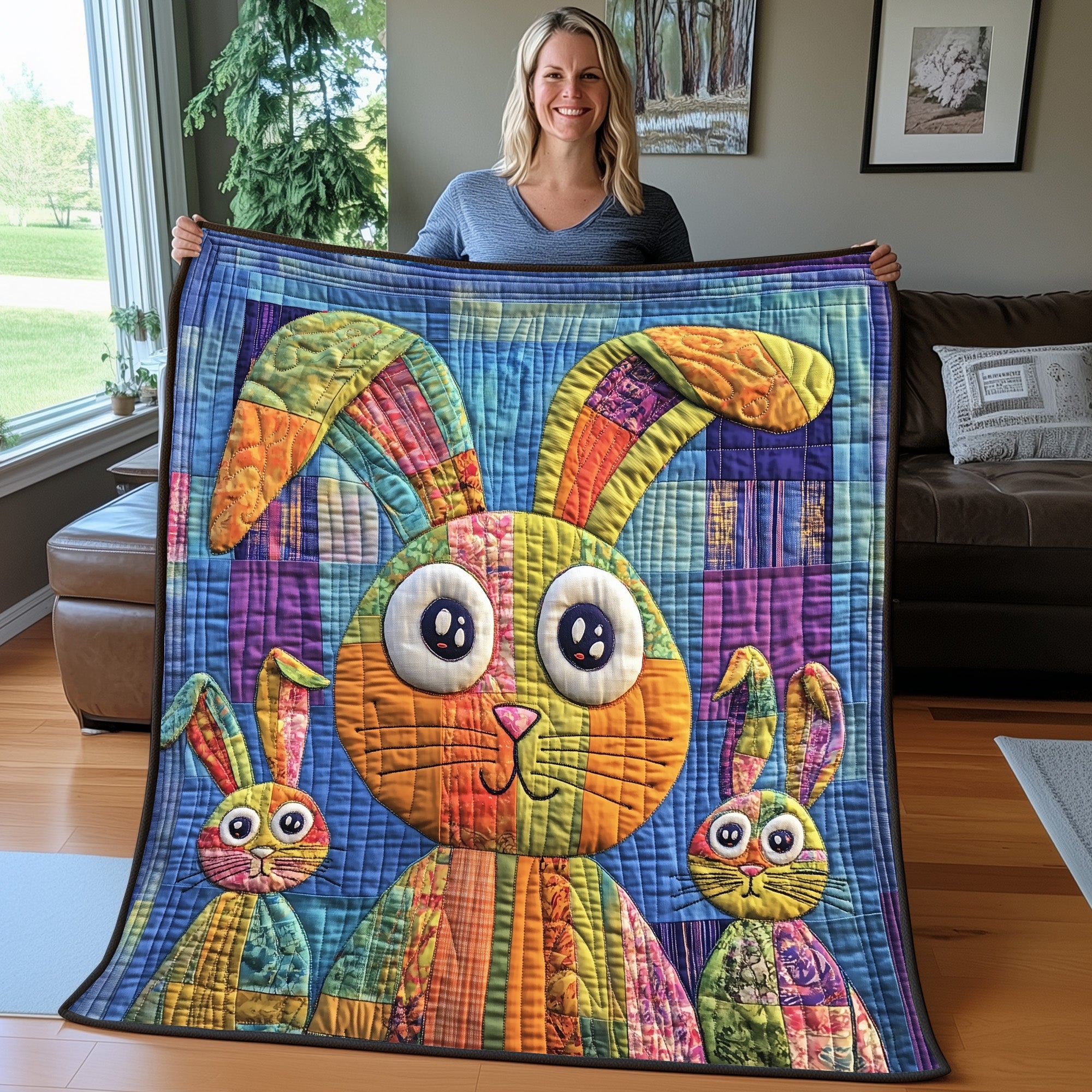 Goofy Rabbit Snuggle Quilted Blanket Cute Bed BlanketCute Rabbit Presents Christmas