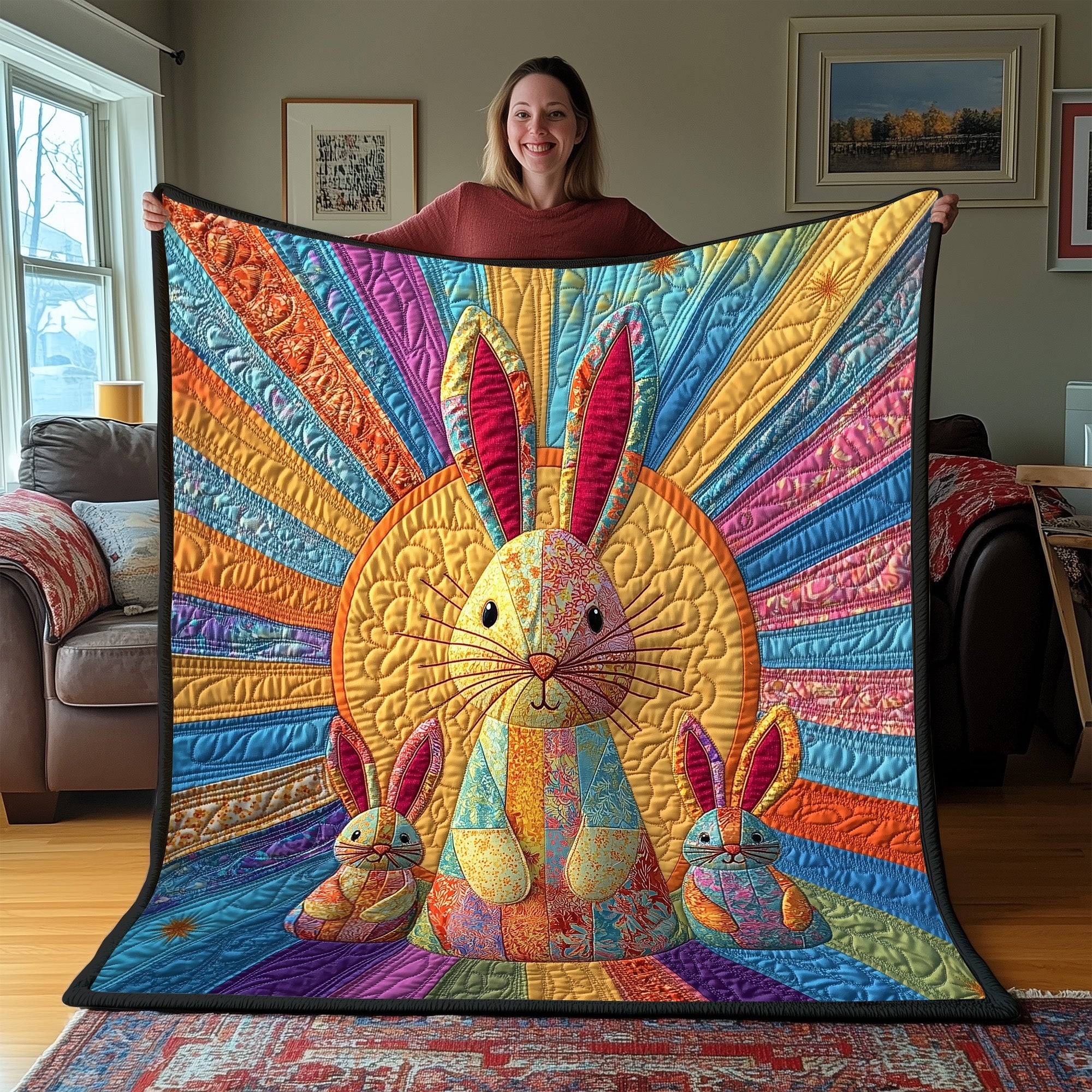 Goofy Rabbit Snuggle Quilted Blanket Cute Bed BlanketGift Ideas For Rabbit Lovers