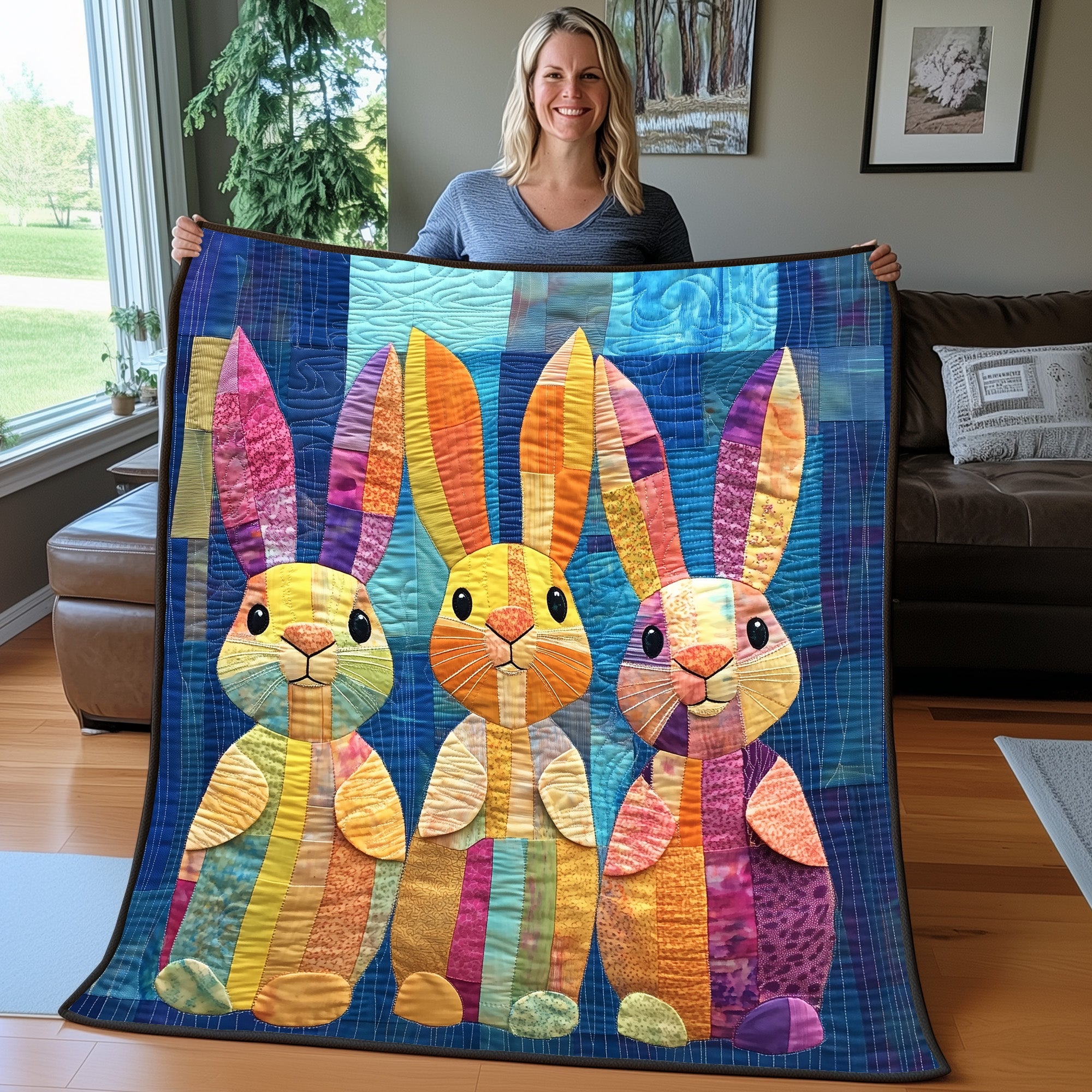 Goofy Rabbit Snuggle Quilted Blanket Cute Bed BlanketGifts For Bunny Lovers