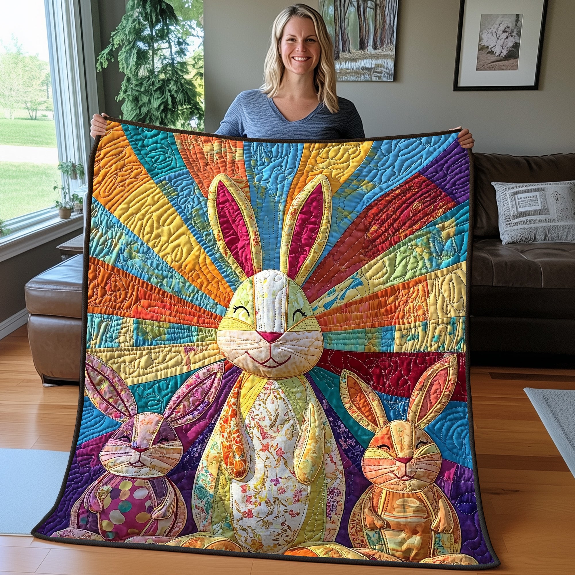 Goofy Rabbit Snuggle Quilted Blanket Cute Bed BlanketPresents For Rabbit Owners