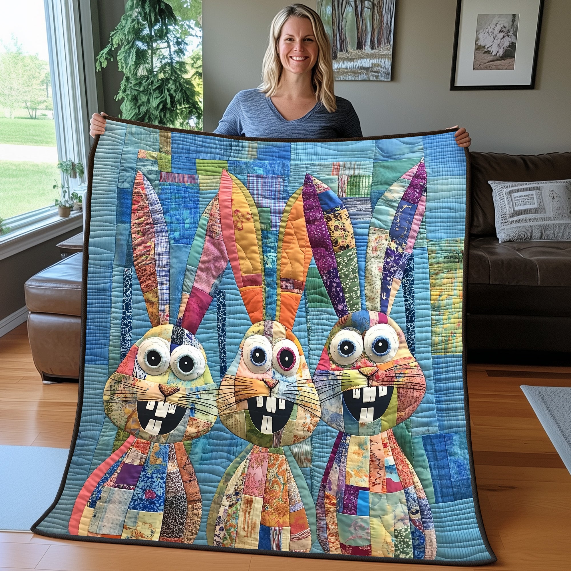 Goofy Rabbit Snuggle Quilted Blanket Cute Bed BlanketRabbit Gifts For Rabbit Lovers
