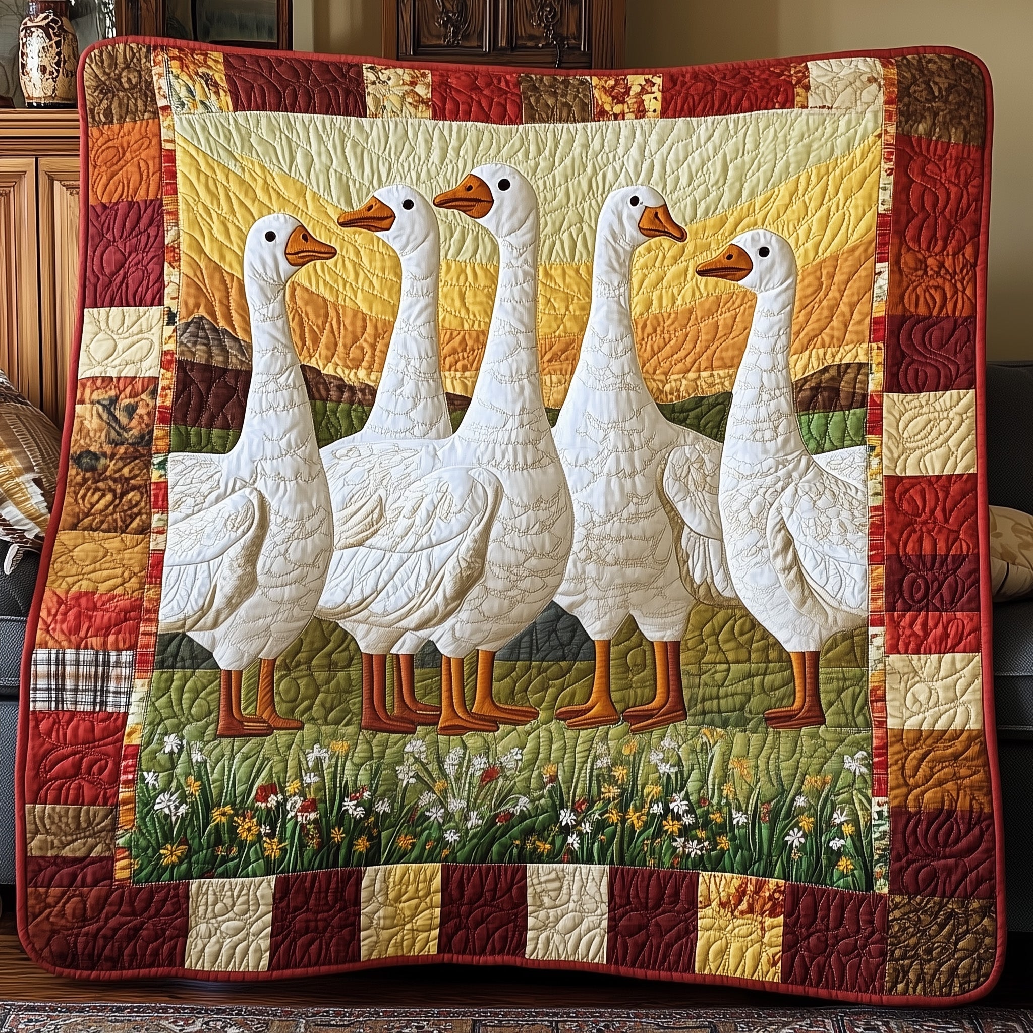 Goose Meadow Quilted Blanket Cute Bed BlanketChristmas Gift For Inlaws