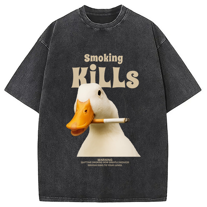 Goose Smoking Funny Meme Washed T-Shirt Cool Graphic Tee For Men Women Gifts For Sister