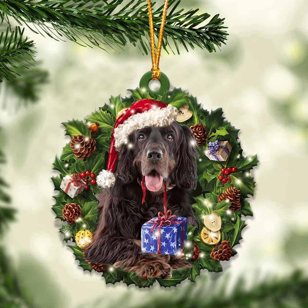 Gordon Setter and Christmas Wreath Ornament gift for Gordon Setter lover ornament