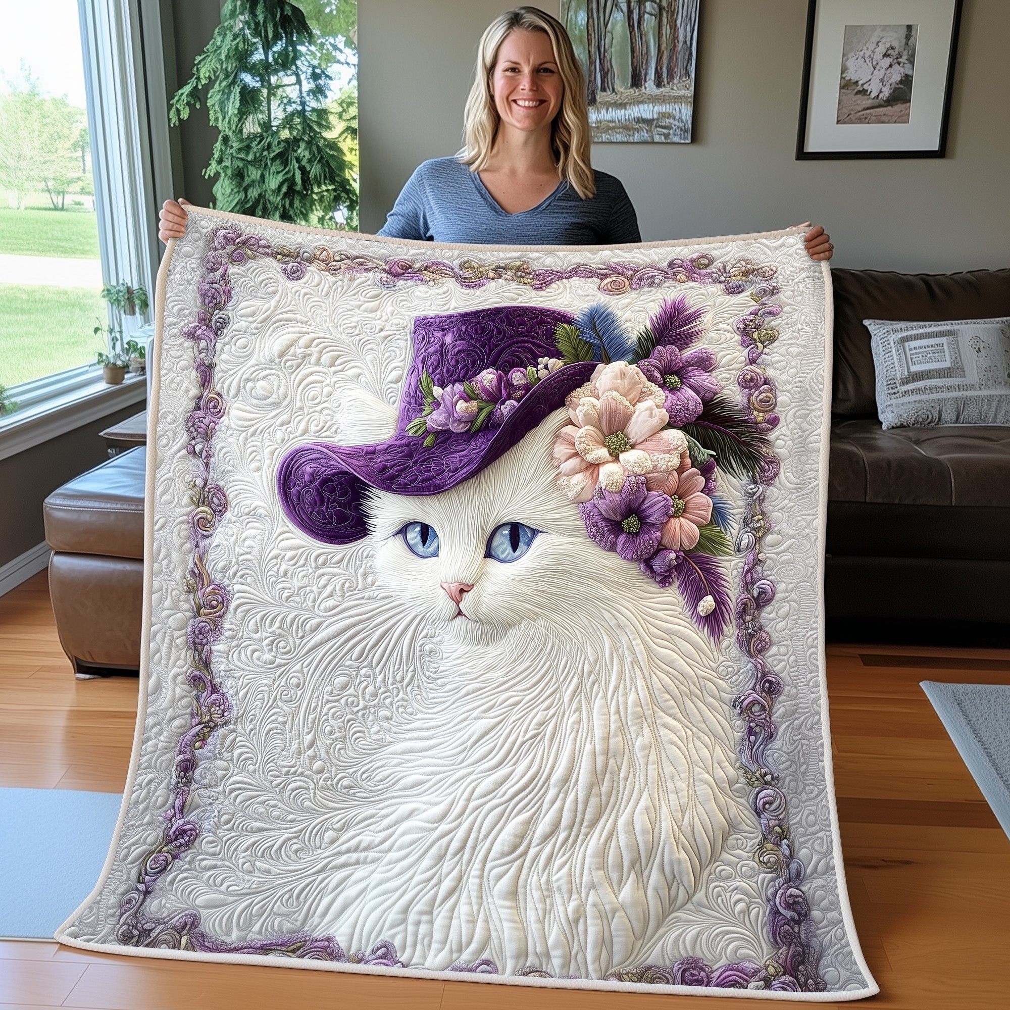 Gorgeous Cat Quilted Blanket Merchandise Throw BlanketBest Cat Gifts For Humans