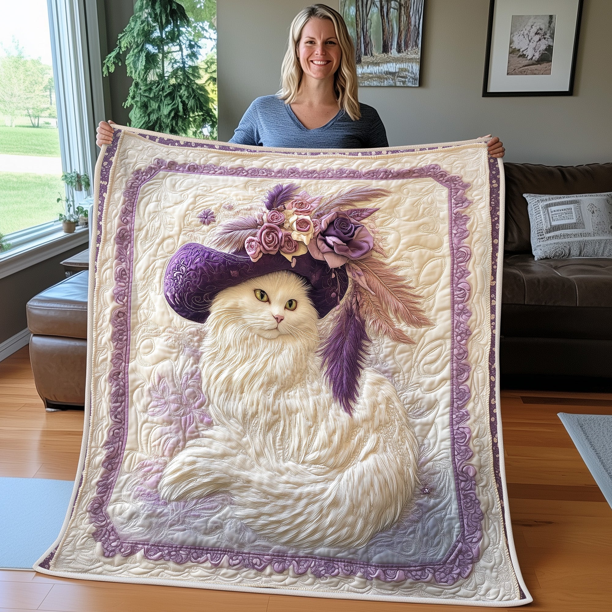 Gorgeous Cat Quilted Blanket Merchandise Throw BlanketCat Parent Gifts