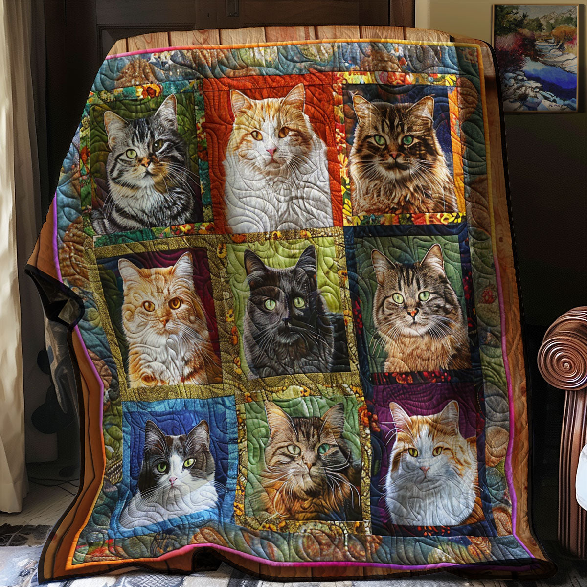 Gorgeous Cats Quilt Blanket Queen Size Blanket Best Holiday Gifts 2025