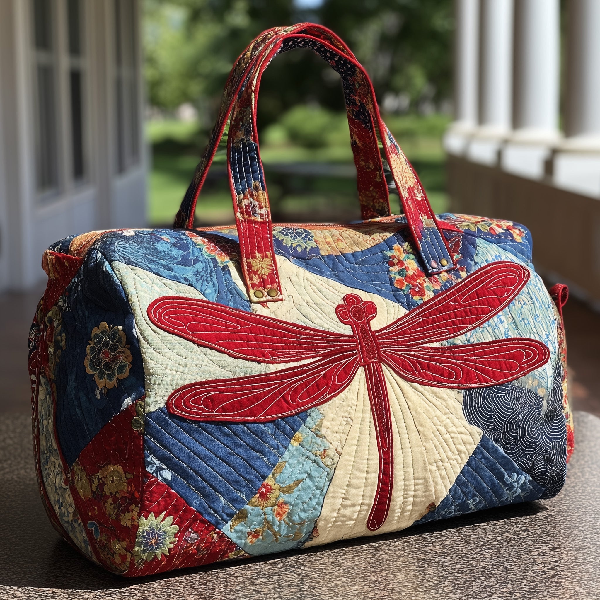 Gorgeous Dragonfly Quilted Duffle Bag For Office And Campus