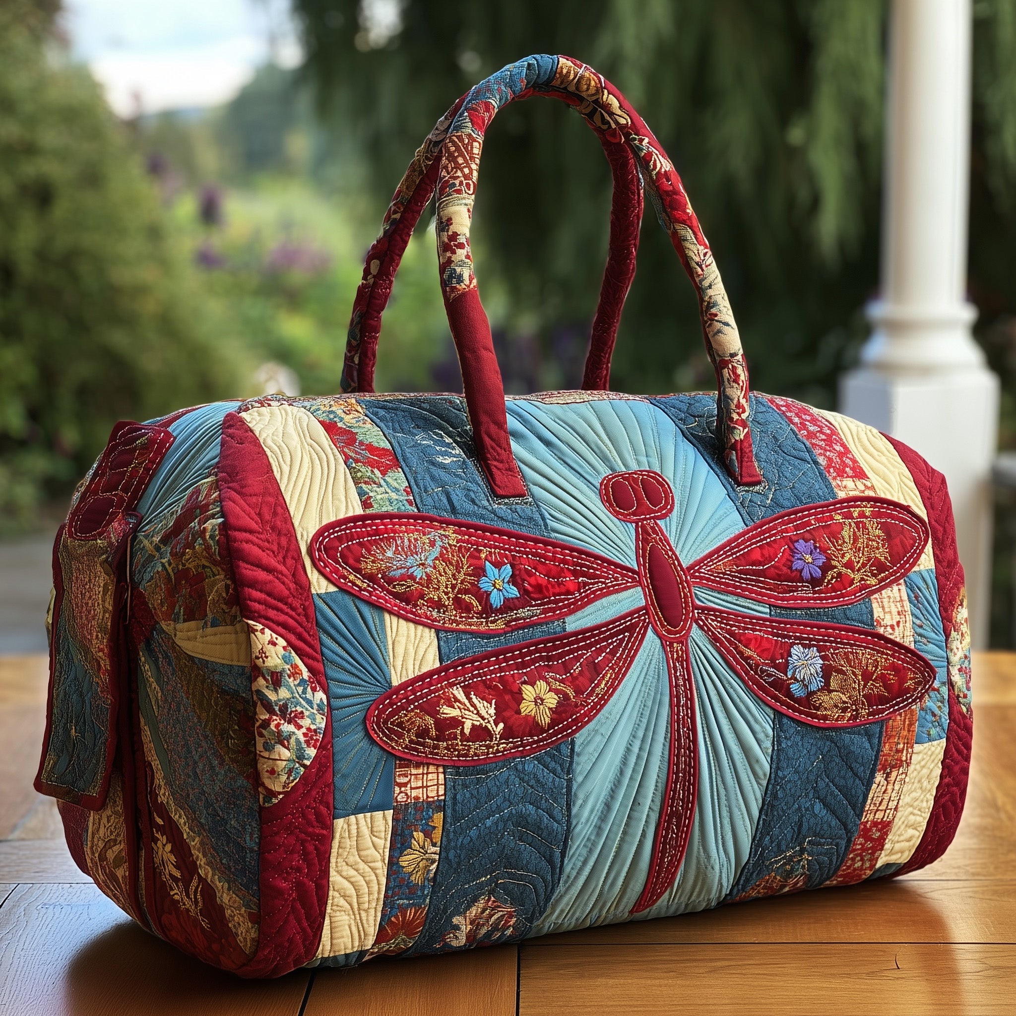 Gorgeous Dragonfly Quilted Duffle Bag Travel Friendly Design