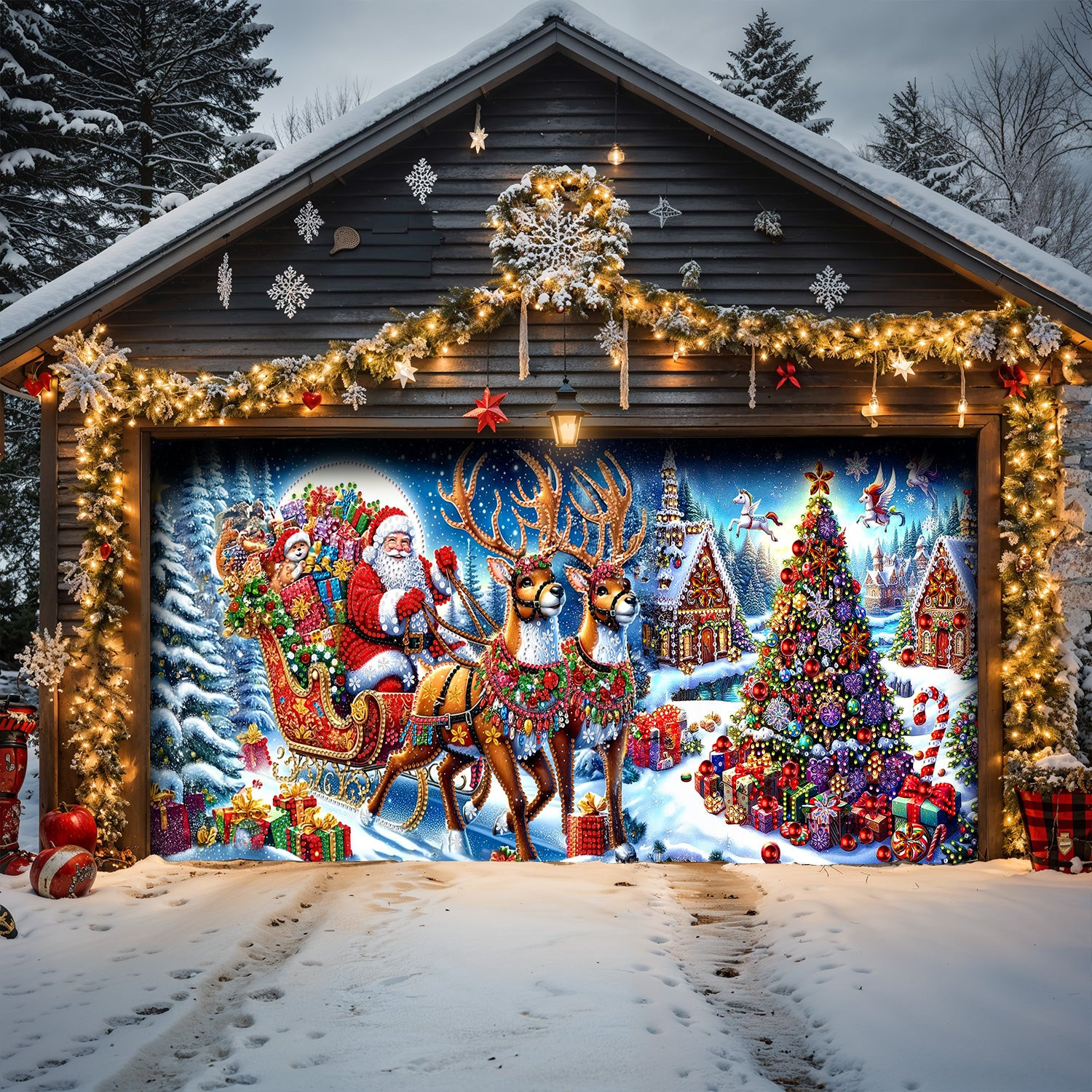 Gorgeous Night Christmas Garage Door Banner Decoration Christmas Decorations For Garage