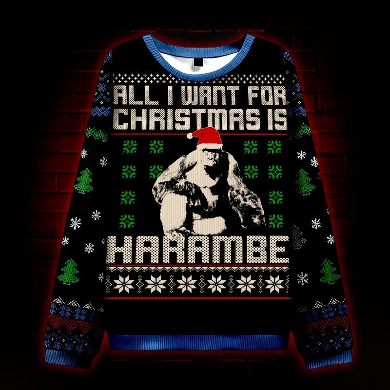Gorilla All I Want For Christmas Ugly Sweater Funny Apparel Gifts For Gorilla Lovers