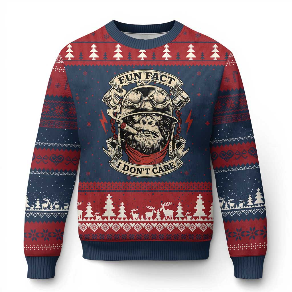 Gorilla Fun Fact I Don't Care Ugly Christmas Sweater Funny Ugly Sweater Xmas Gorilla Gifts
