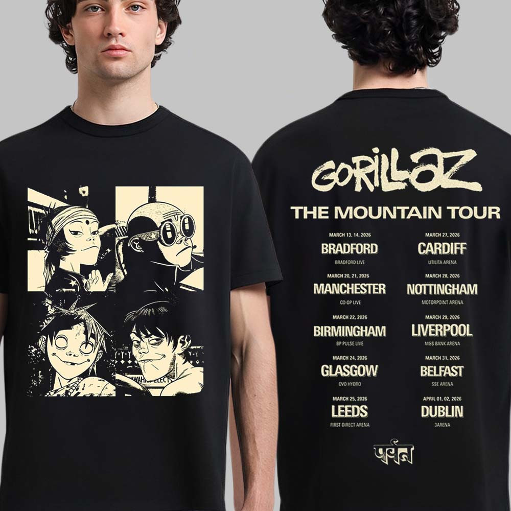 Gorillaz The Mountain Tour 2026 Europe And UK Merch With Dates T-Shirt Gorillaz Fan Apparel