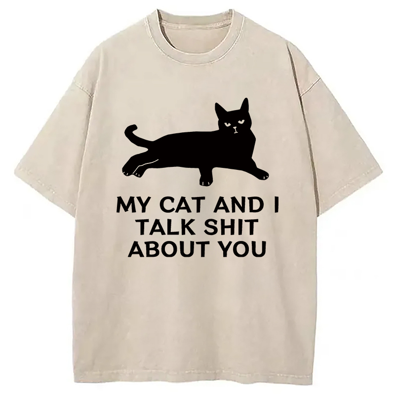 Gossiping Black Cat Washed T-Shirt Retro Humor Outfit Idea Gifts For Her