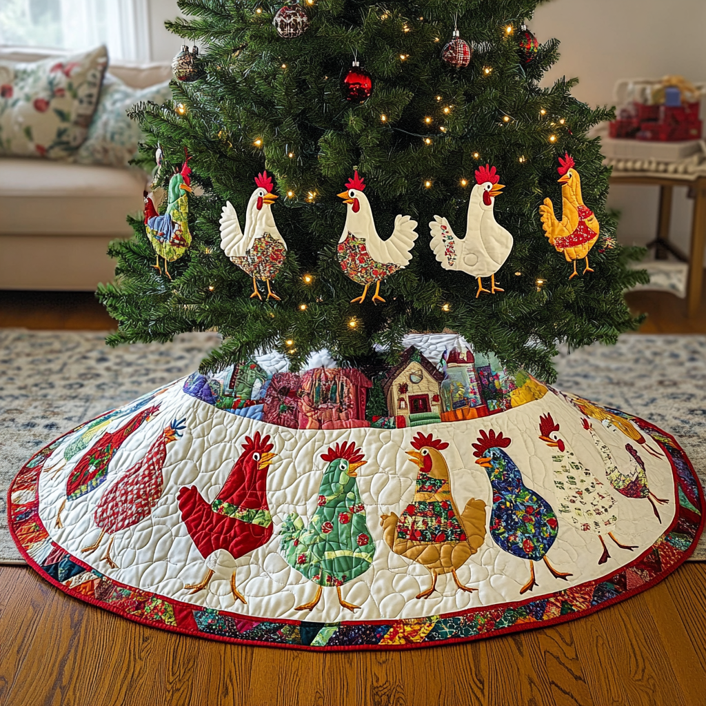 Gossiping Chickens Quilted Tree Skirt Thoughtful Gift Merch For Dad