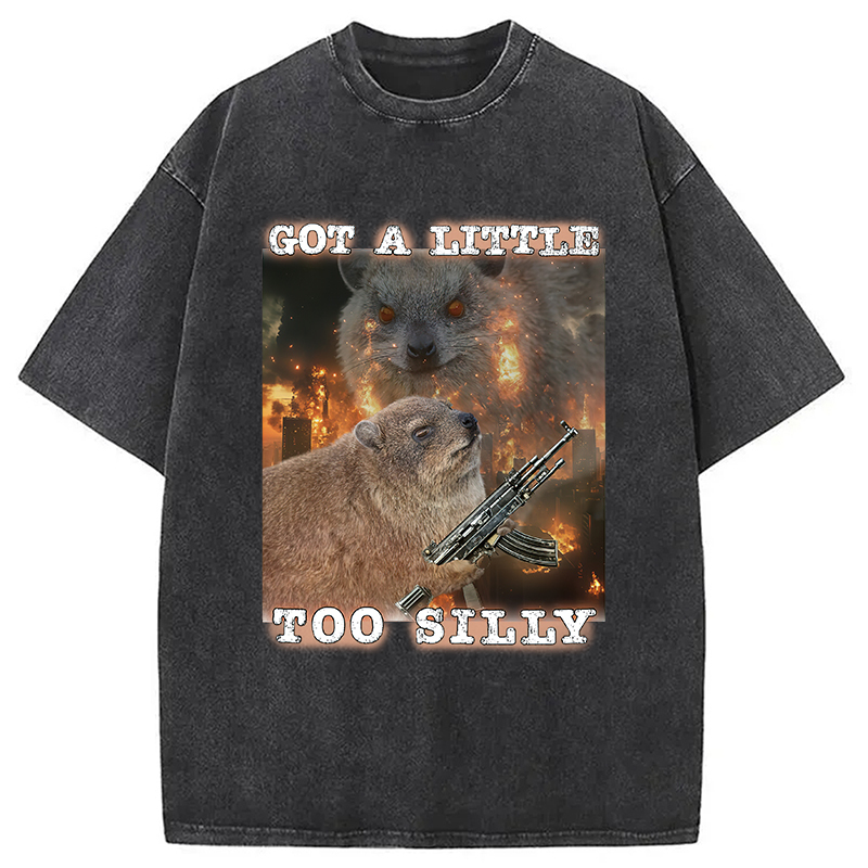 Got A Little Too Silly Rock Hyrax Washed T-Shirt Retro Humor Graphic Top Gifts For Her