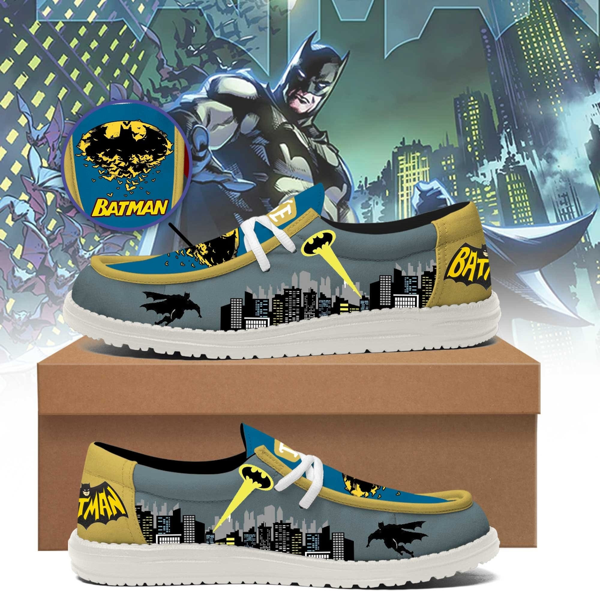 Gotham With Batman Casual Shoes Best Cool Gifts For Batman Lovers Fans Father's Day