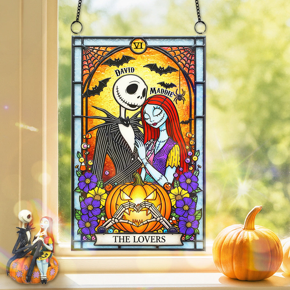 Gothic Card The Lovers Suncatcher For Halloween Decor, Personalized Gifts For Couple - Fun Holiday Ornament Gift