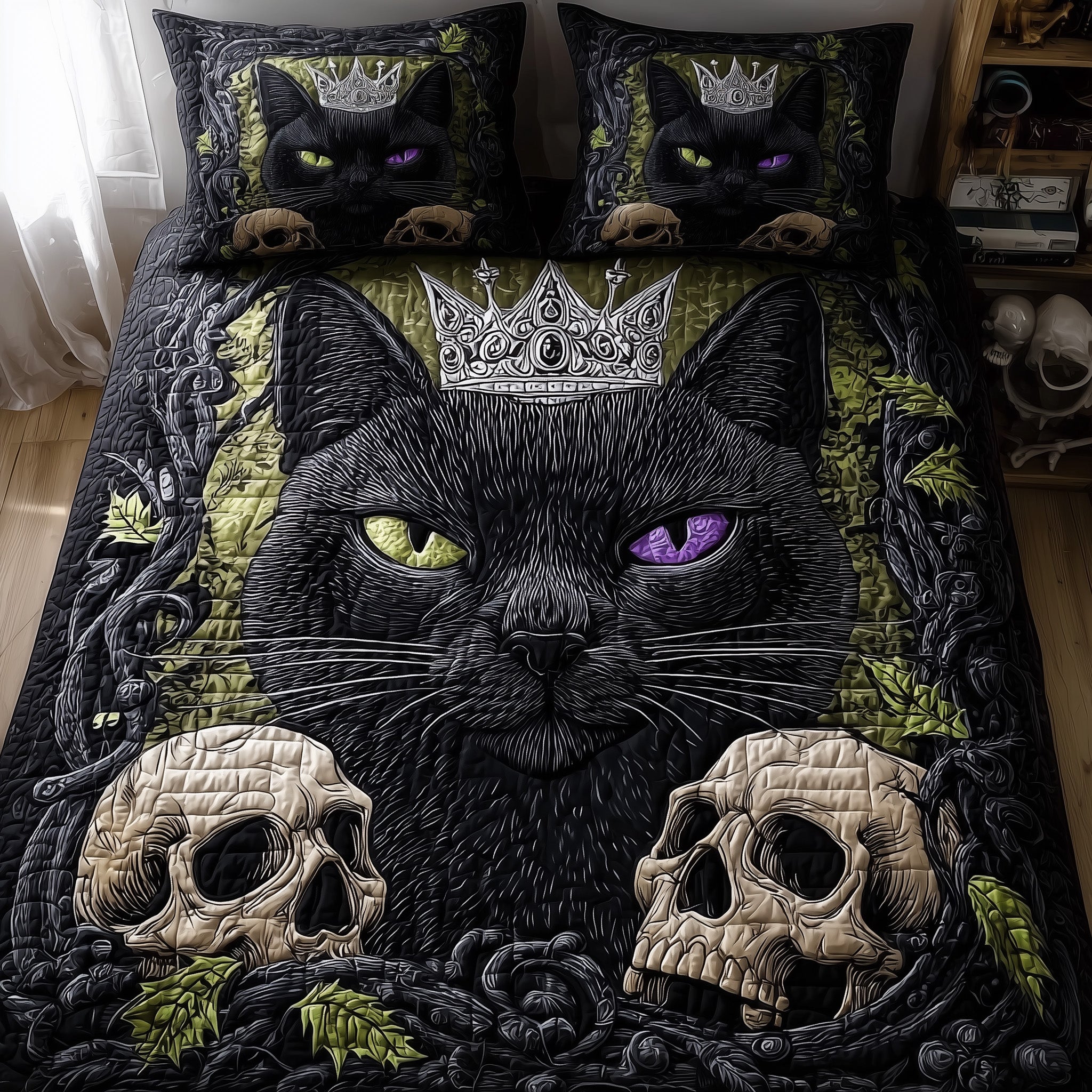Gothic Cat Quilted Bedding Set Elegant Bedding