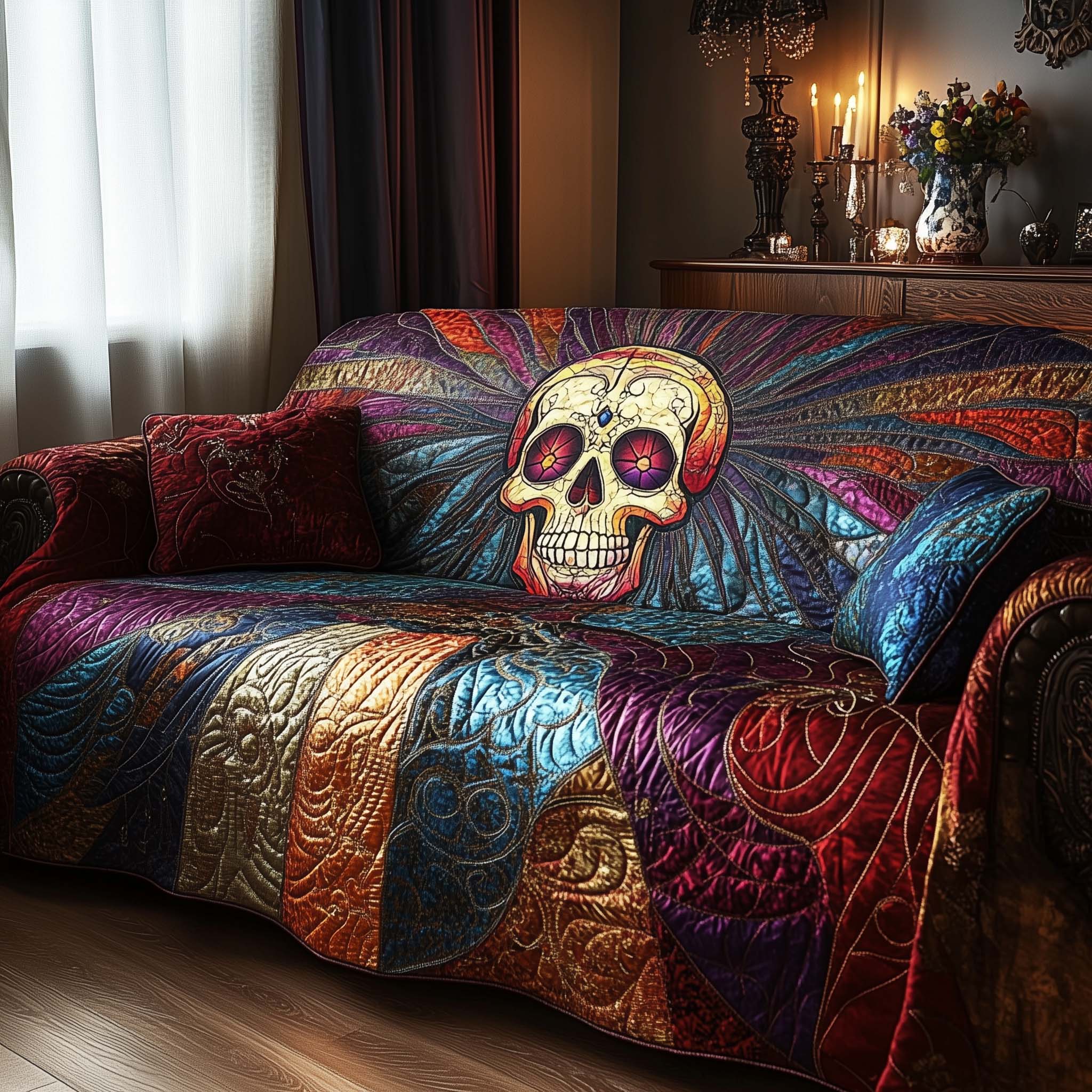 Gothic Cathedral Skull Quilted Sofa Cover Edgy Gothic Cathedral Gifts For Skull Lovers