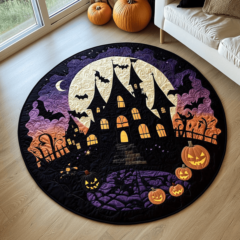 Gothic Halloween Quilted Round Mat Holiday Round Mat Halloween Decor Spooky Gift for Mom