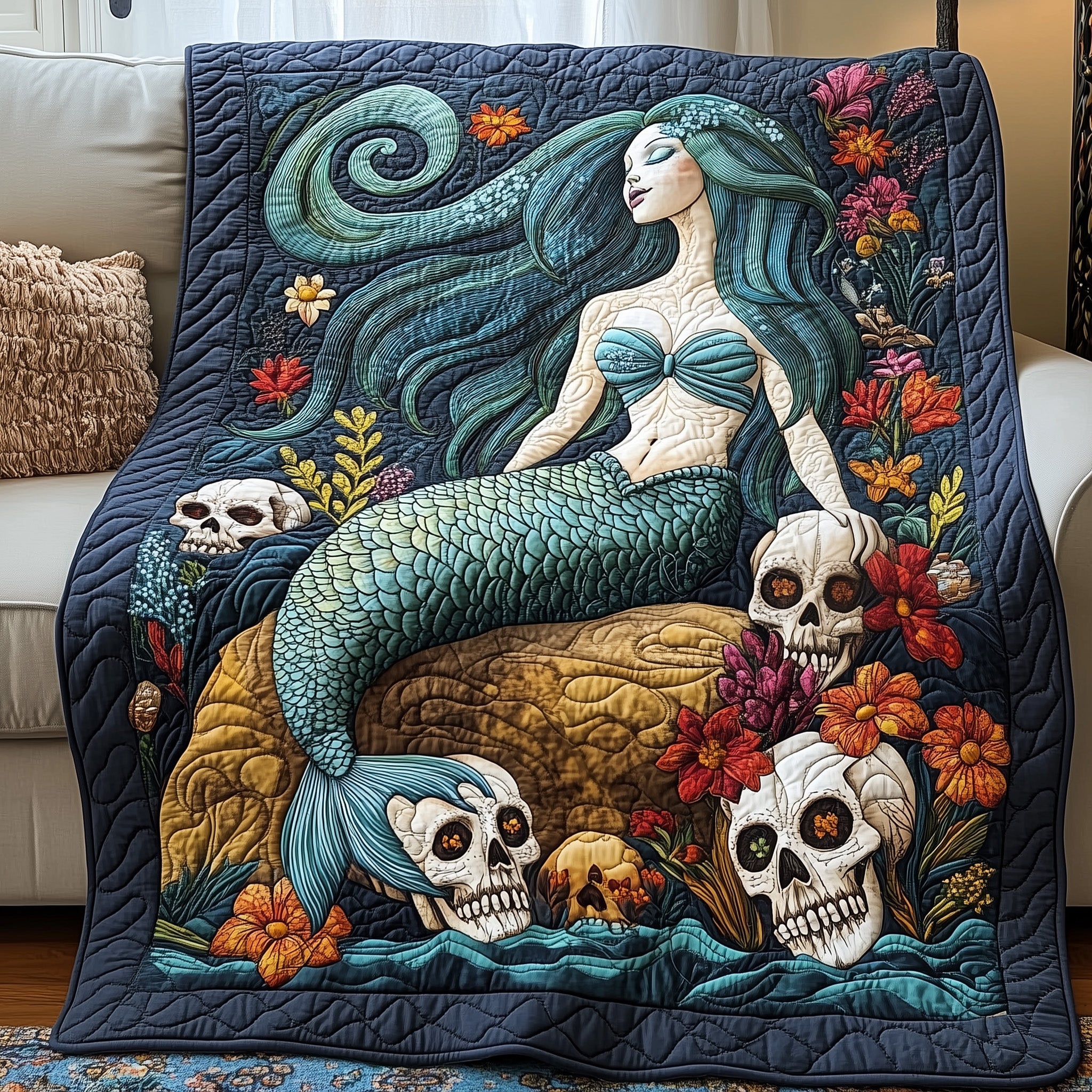 Gothic Mermaid Quilted Blanket Cute Bed BlanketMermaid Gift Ideas For Her