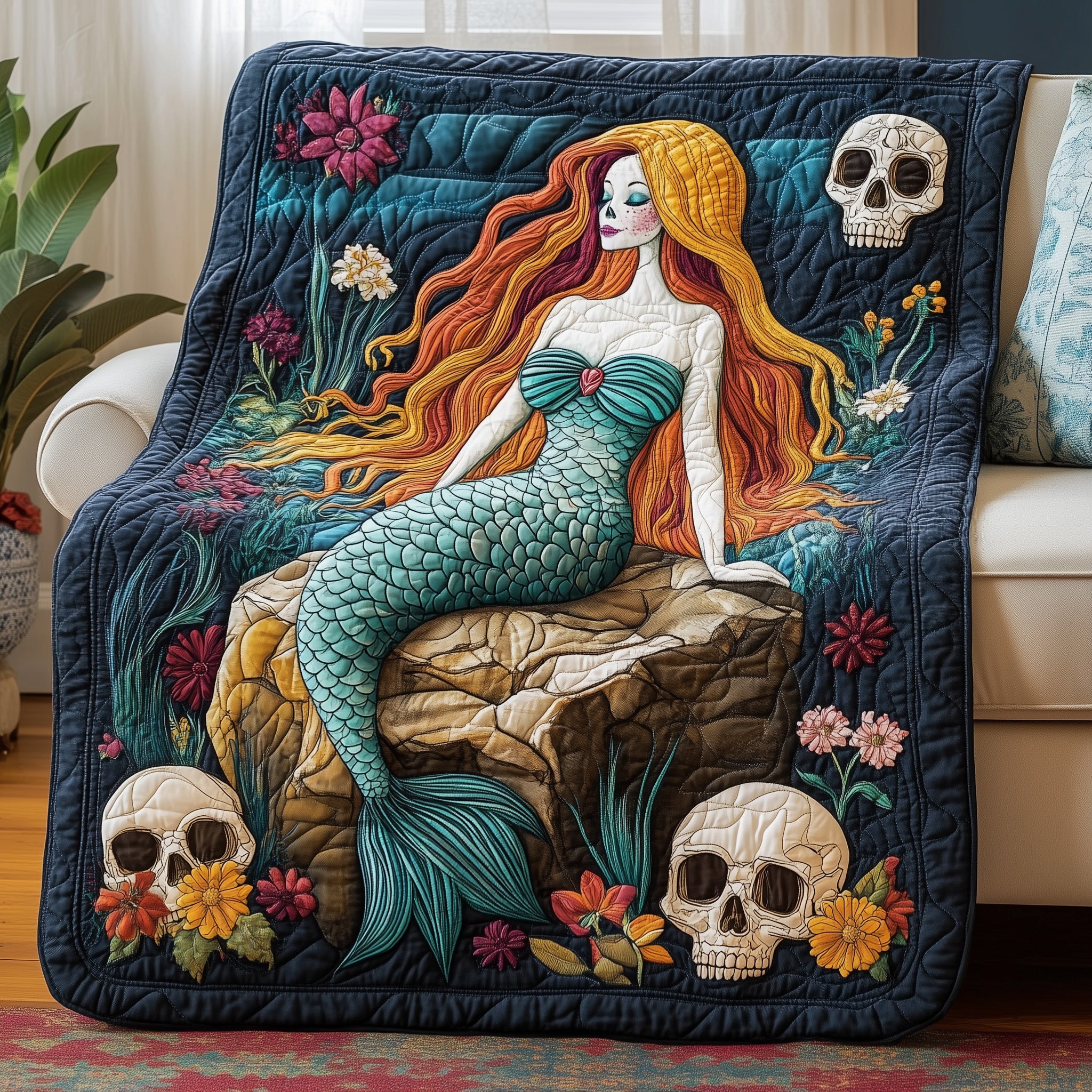 Gothic Mermaid Quilted Blanket Cute Bed BlanketMermaid Present Ideas