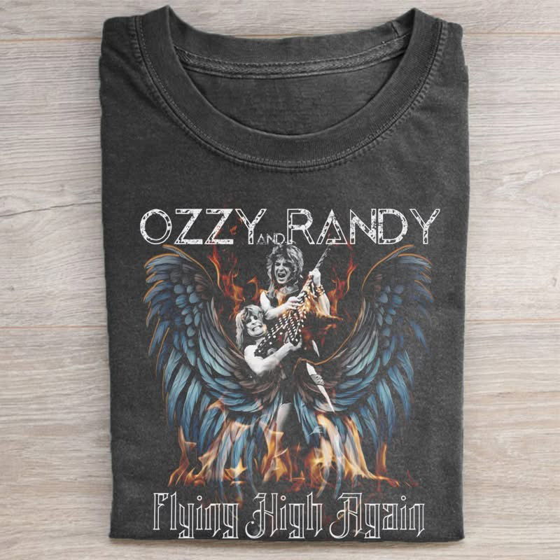 Gothic Metal Legend Ozzy And Randy T-Shirt Flying High Again RIP Ozzy Osbourne Merch