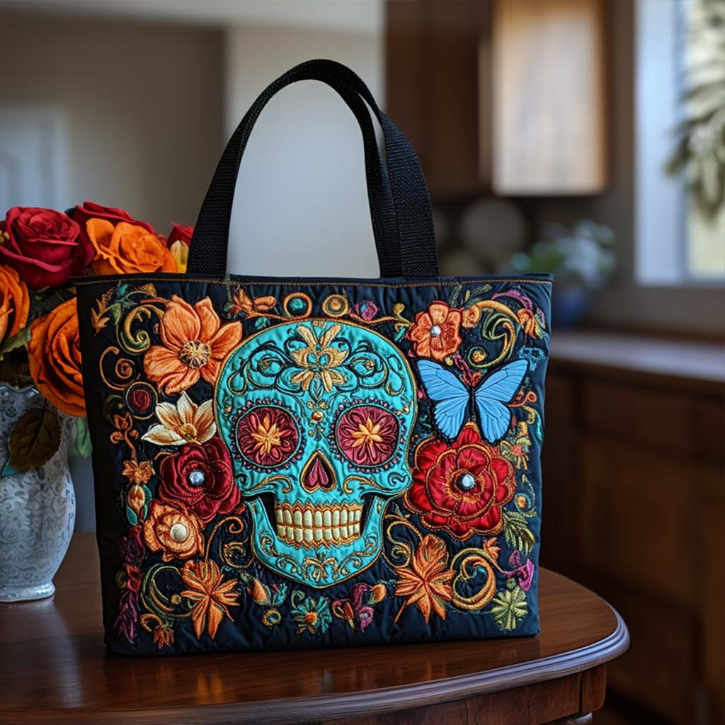Gothic Mood Quilted Tote Bag Skull Themed Gifts