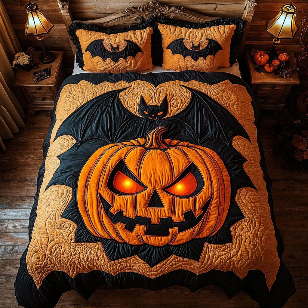 Gothic Pumpkin Bat Quilt Bedding Set Christmas Comforter Spooky Holiday Gift for Teens
