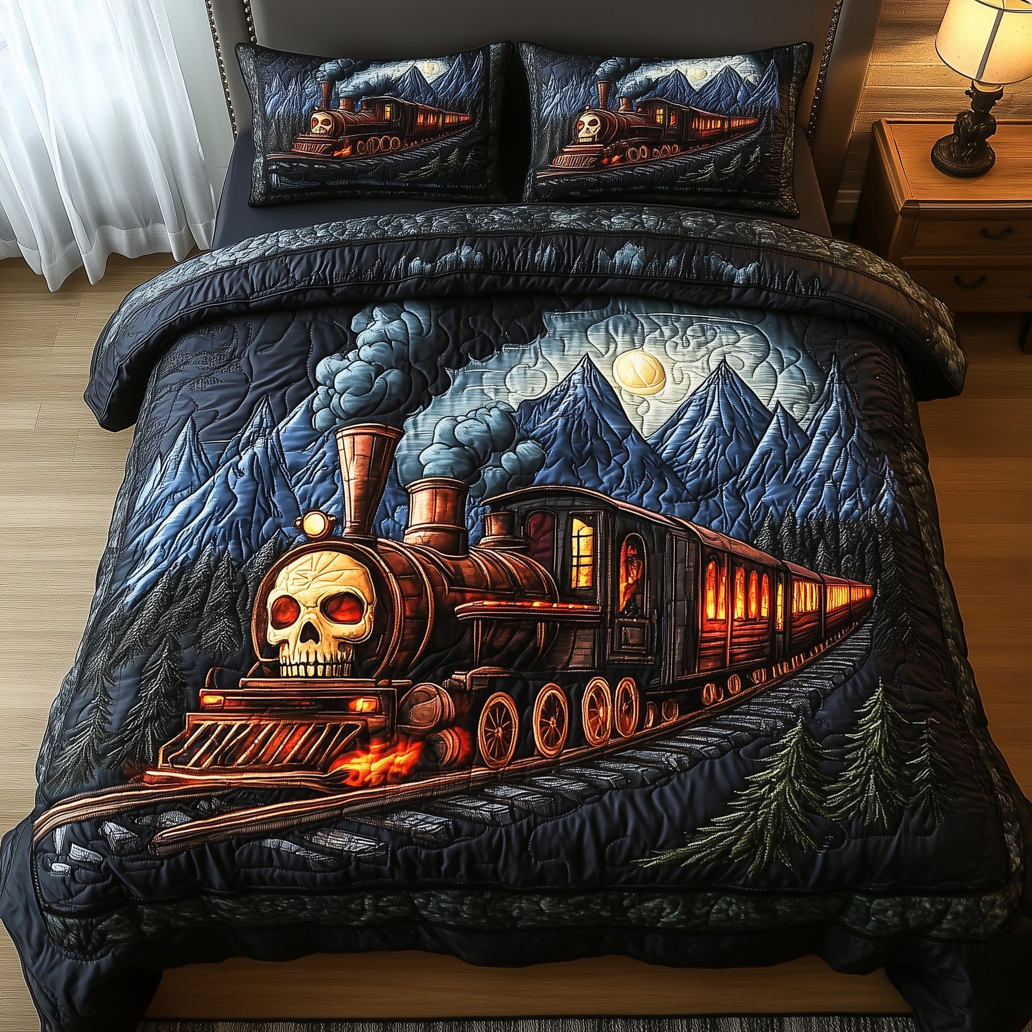 Gothic Steamline Quilted Bedding Set Duvet Cover Merchandise Best Gifts For Train Lovers