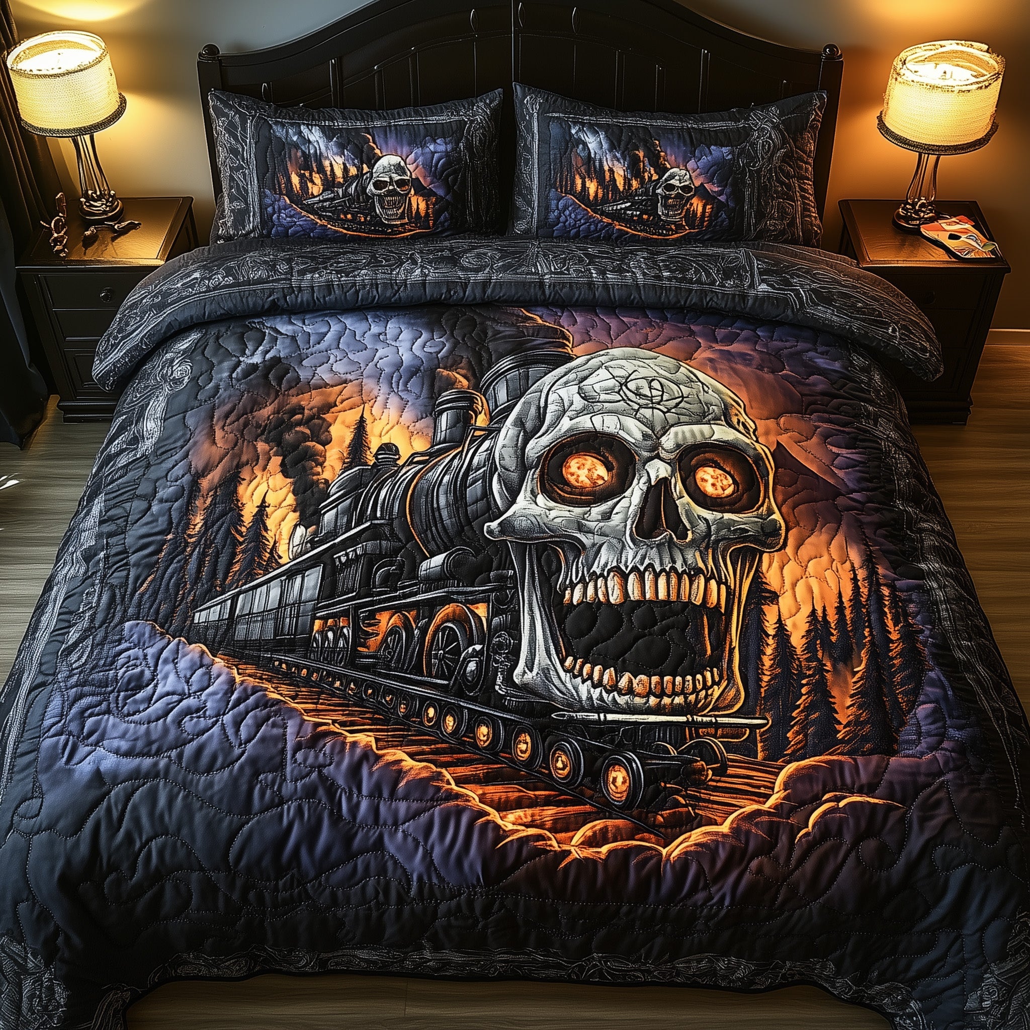 Gothic Steamline Quilted Bedding Set Duvet Cover Merchandise Gifts For Model Train Enthusiasts