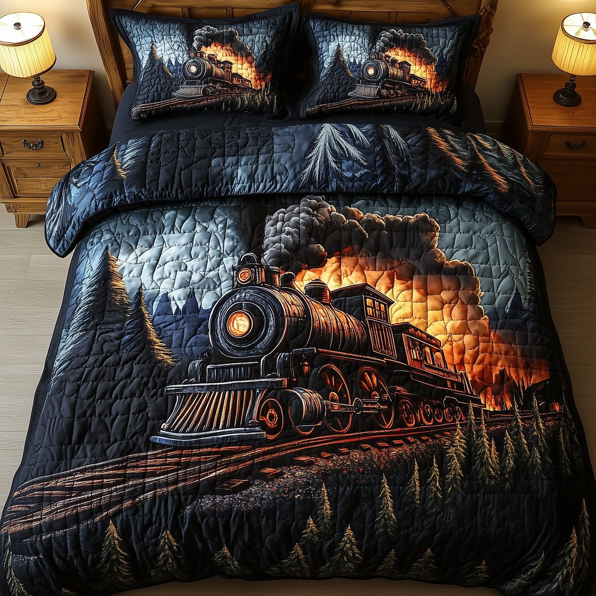 Gothic Steamline Quilted Bedding Set Duvet Cover Merchandise Gifts For People Who Like Trains