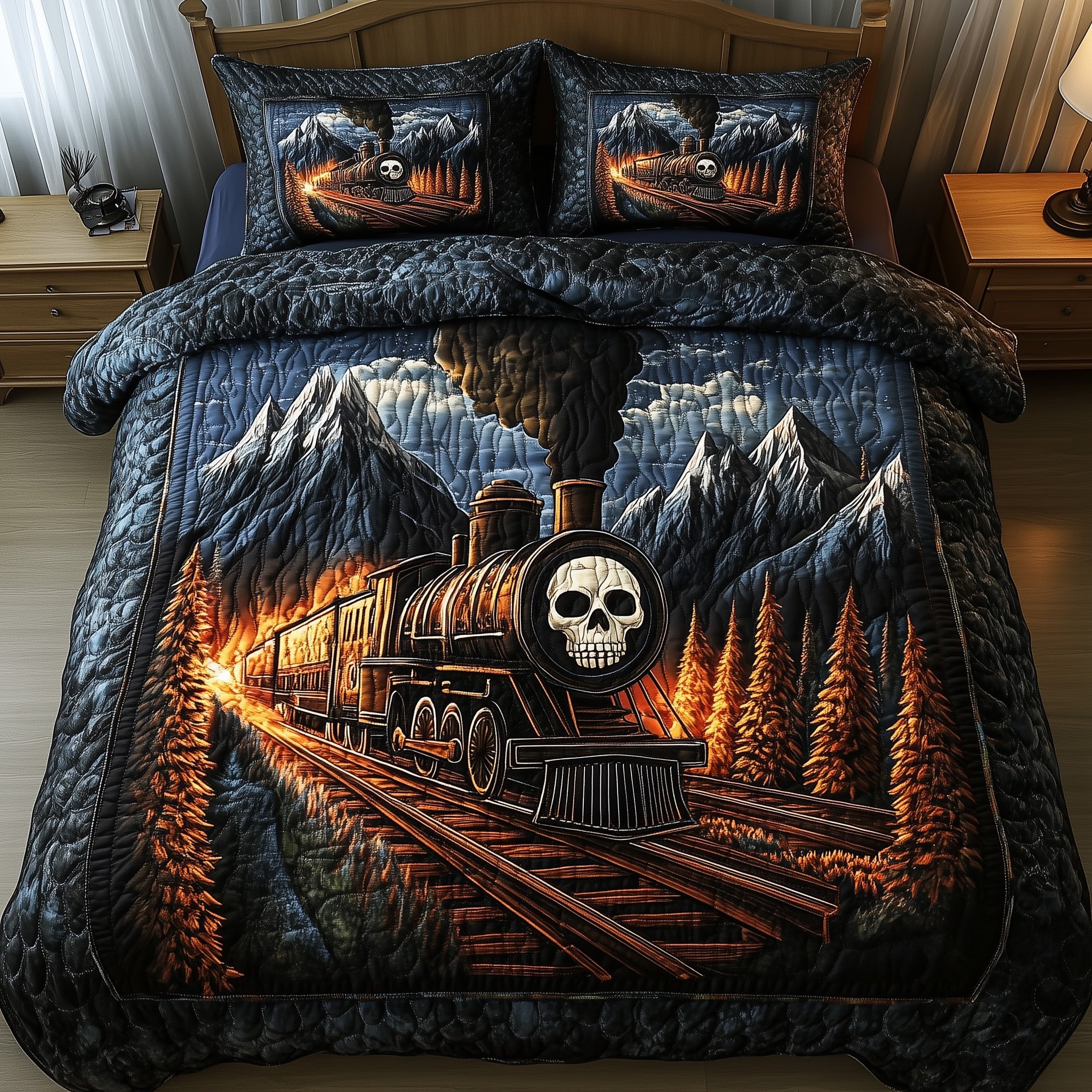 Gothic Steamline Quilted Bedding Set Duvet Cover Merchandise Train Gifts For Men