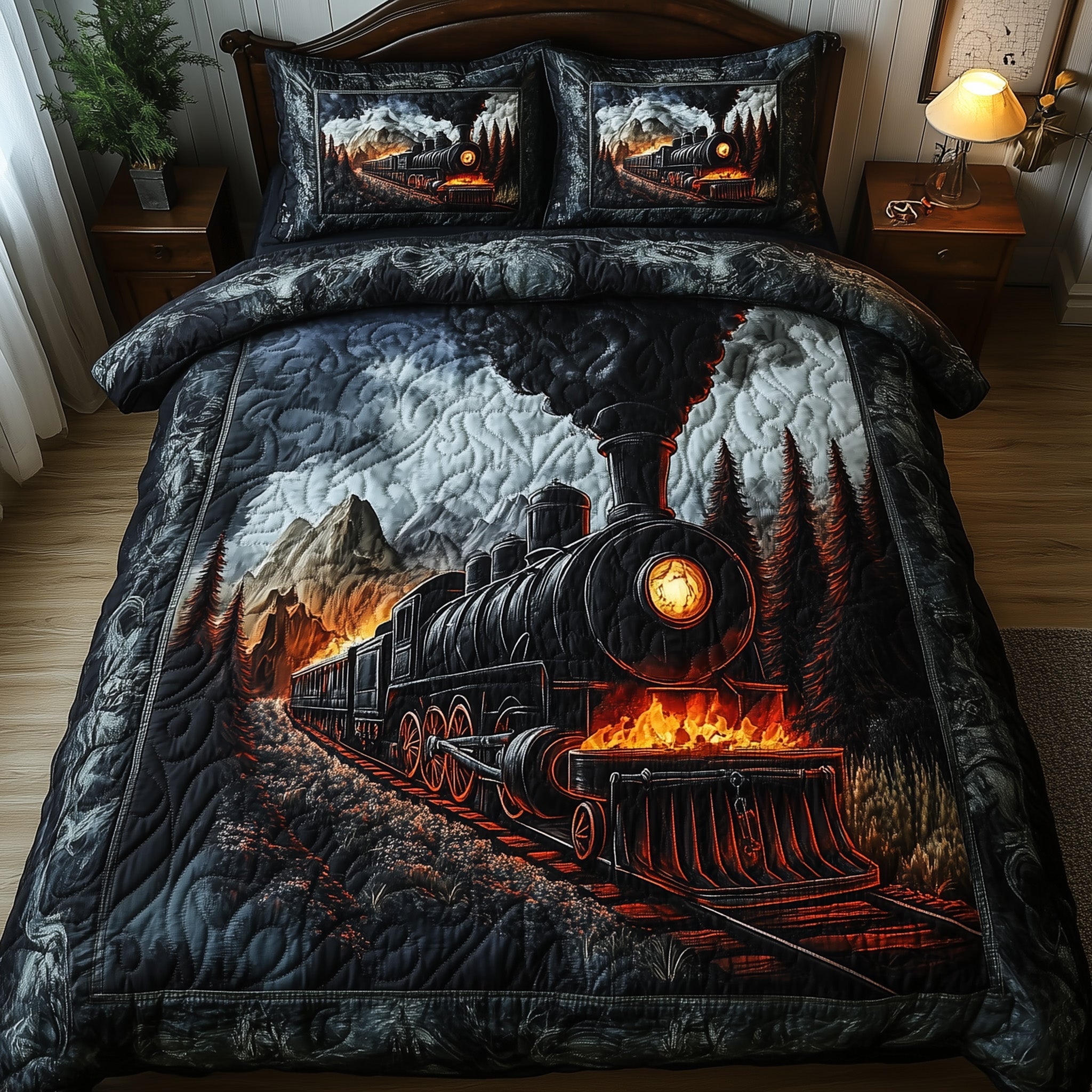 Gothic Steamline Quilted Bedding Set Duvet Cover Merchandise Unique Train Gifts