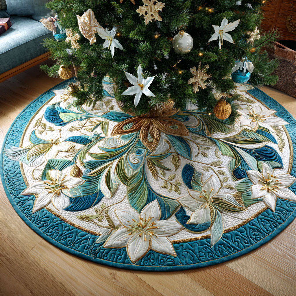 Grace Lily Christmas Quilted Tree Skirt Flower Design Christmas Decor Ideas Gifts For Lily Lovers