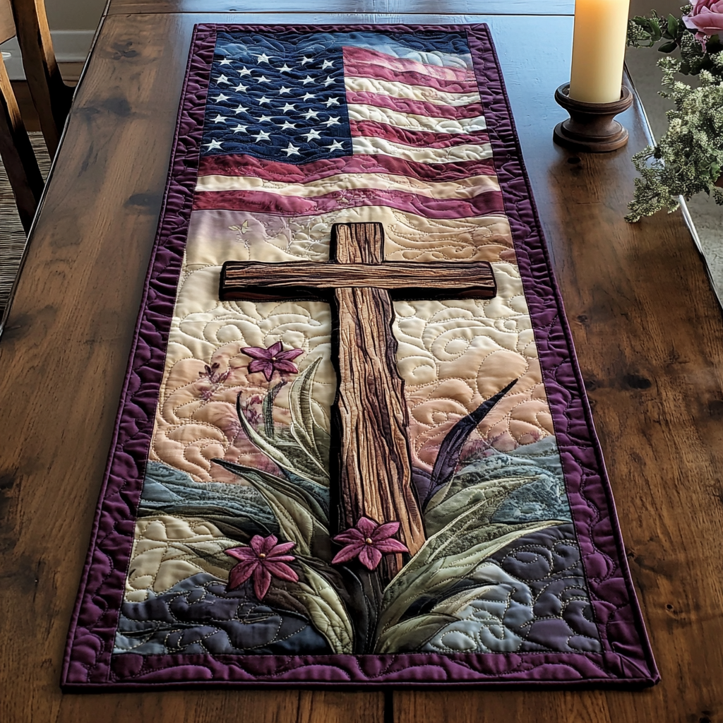 Grace Lily Quilted Table Runner Dining Table Decor Christian Christmas Gift Ideas