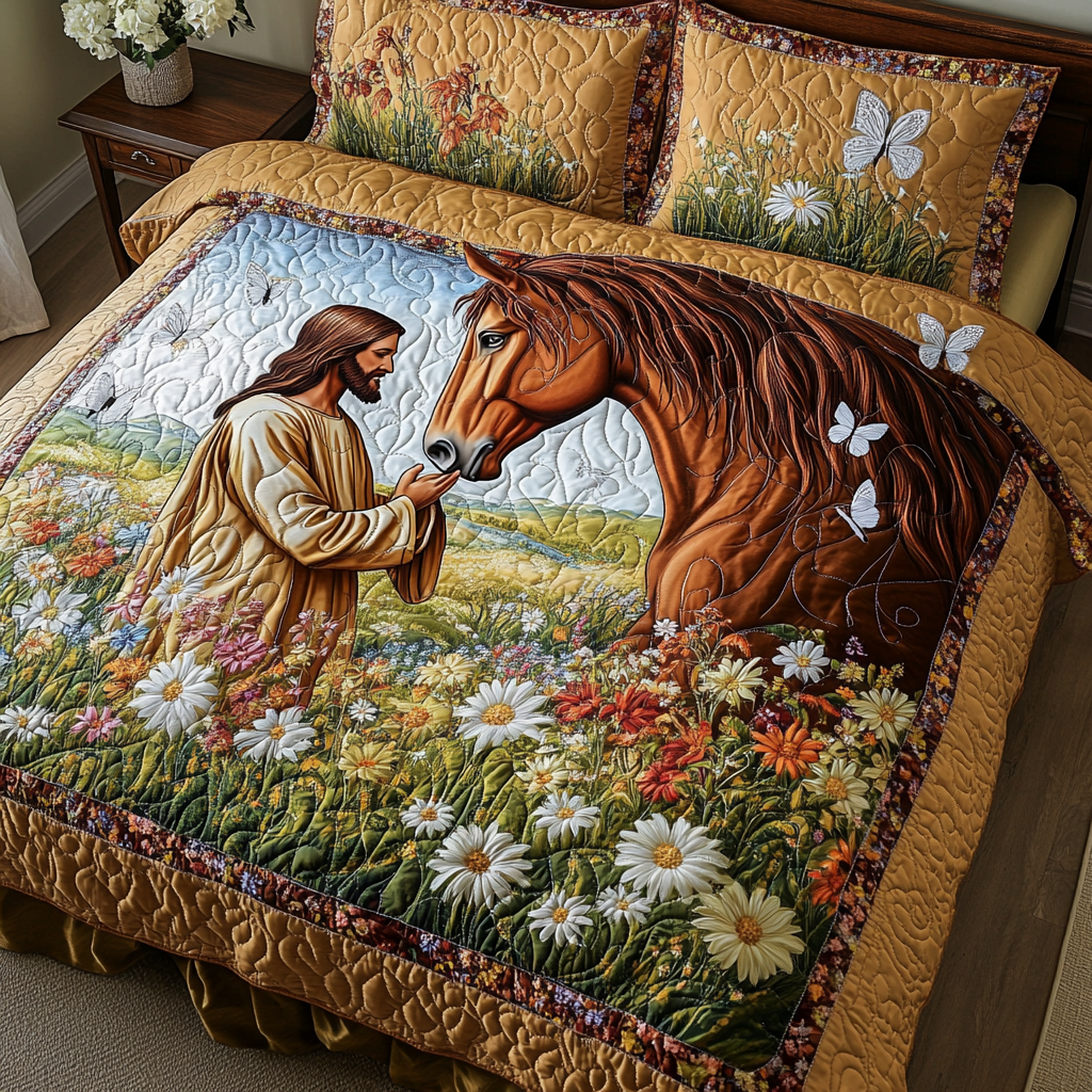 Grace Meadow Quilted Bedding Set Good Gifts For Horse Owners