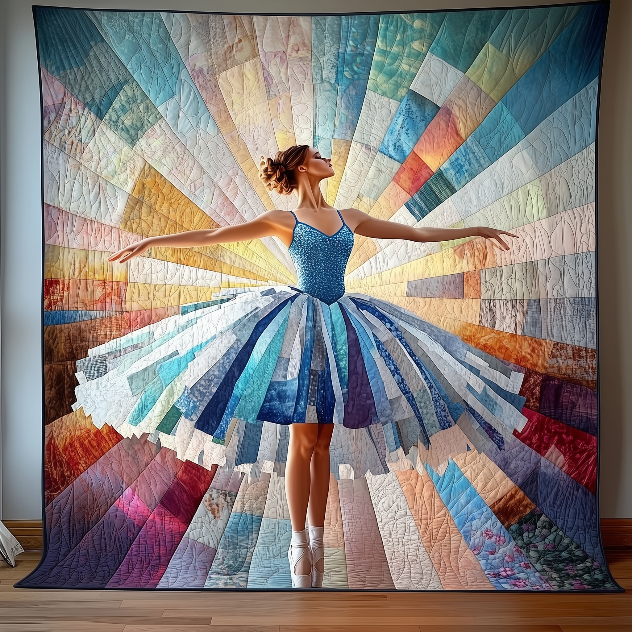 Graceful Ballerina Quilted Blanket Inspirational Dance Quilt With Colorful Light Burst Gift