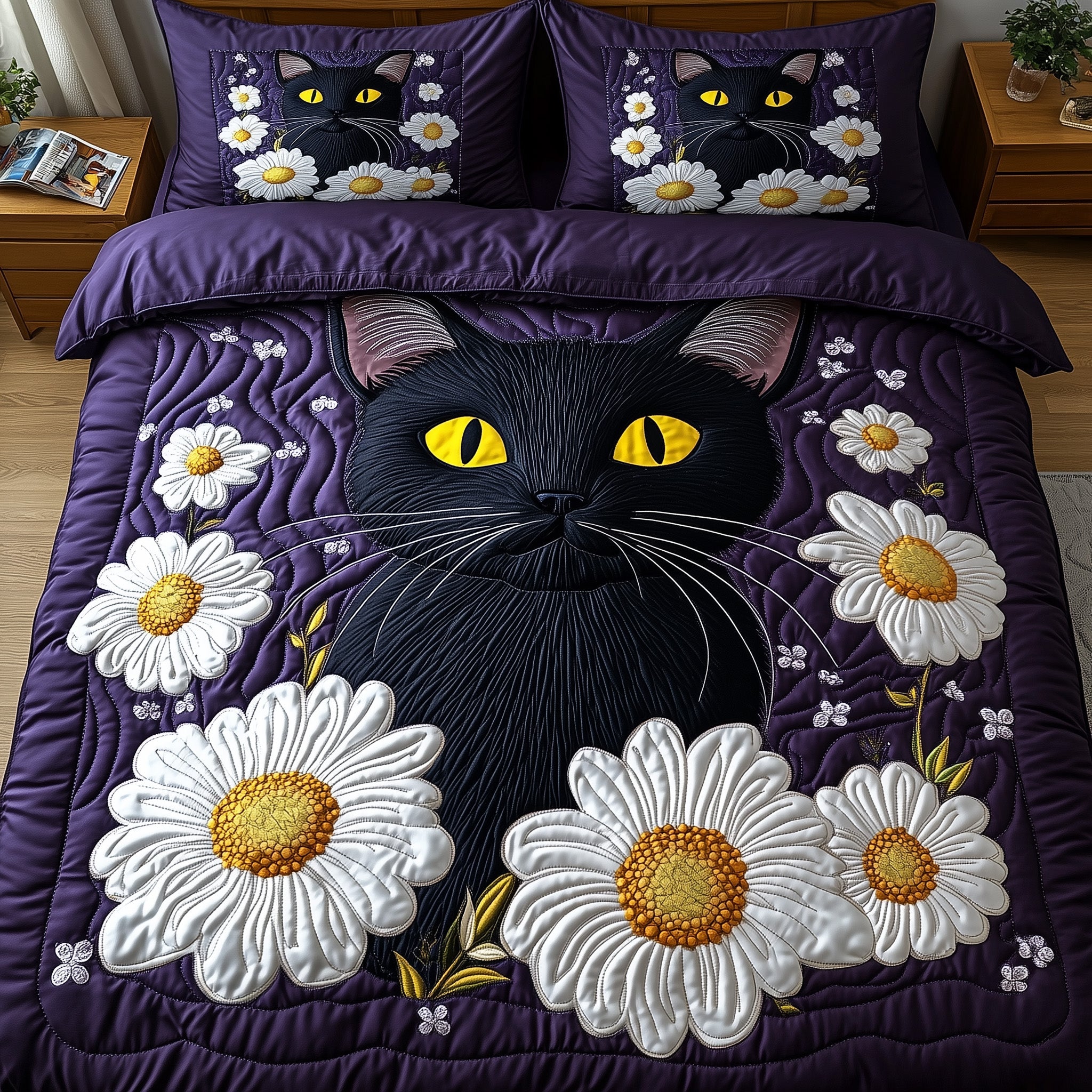 Graceful Cat Quilted Bedding Set Refresh Your Room