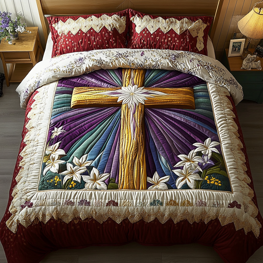Graceful Cross Quilted Bedding Set Bed Decorations Christian Gifts For Graduates
