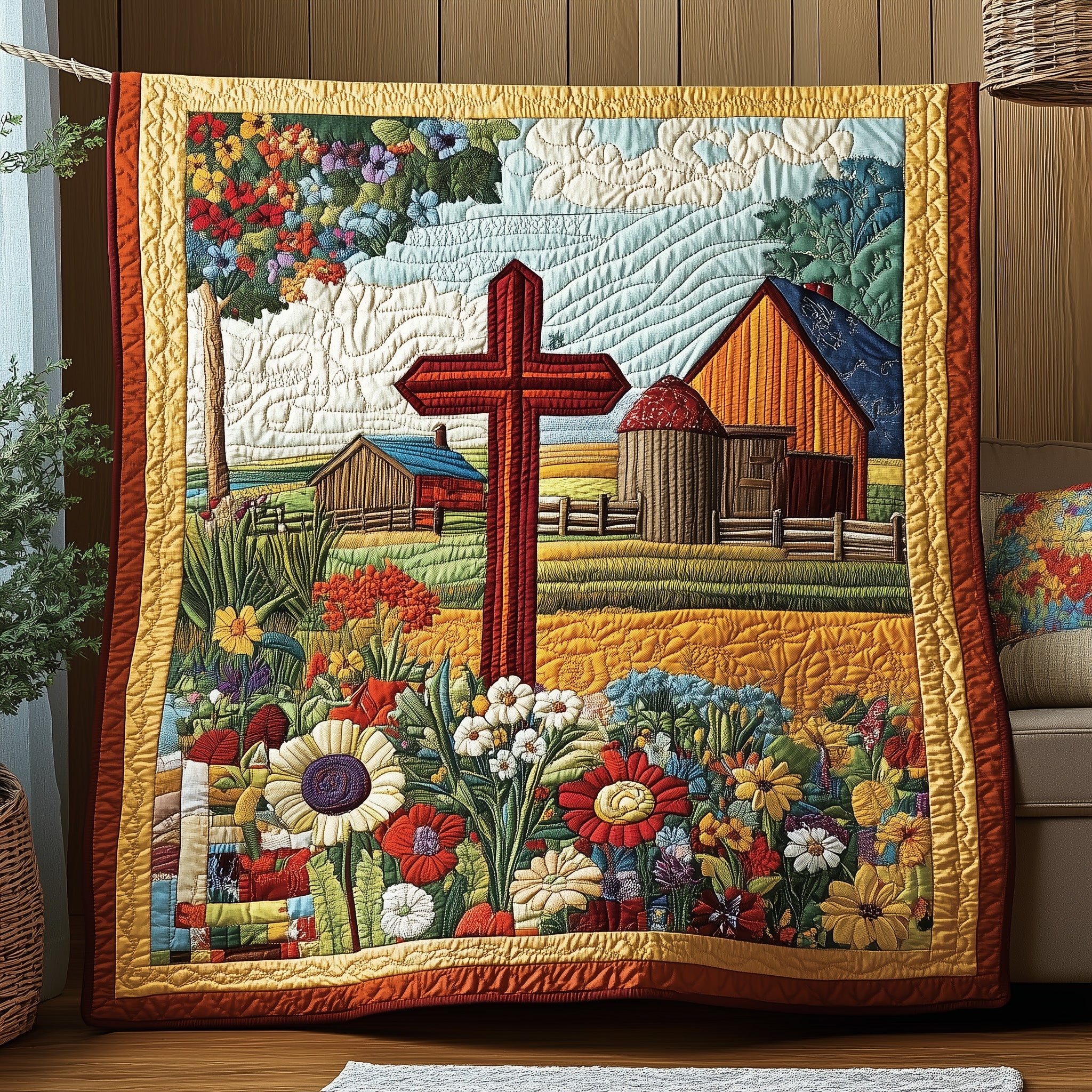 Graceful Cross Quilted Blanket Cute Bed BlanketJesus  Faith Based Gifts Christmas