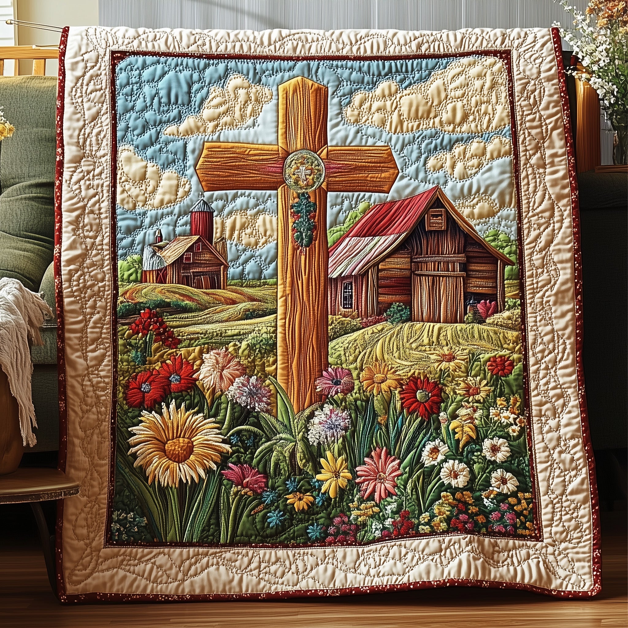 Graceful Cross Quilted Blanket Cute Bed BlanketJesus  Faith Christmas Gifts 2025