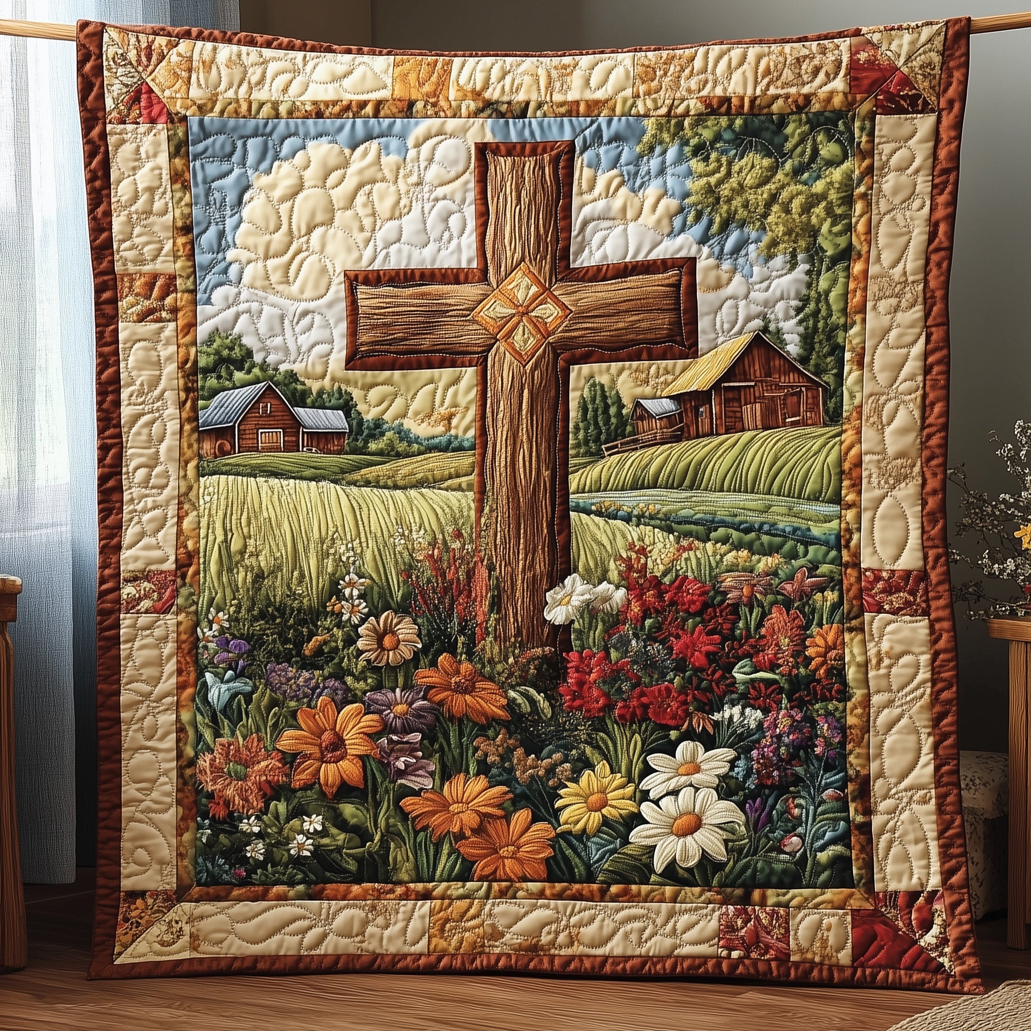 Graceful Cross Quilted Blanket Cute Bed BlanketJesus  Faith Filled Gifts