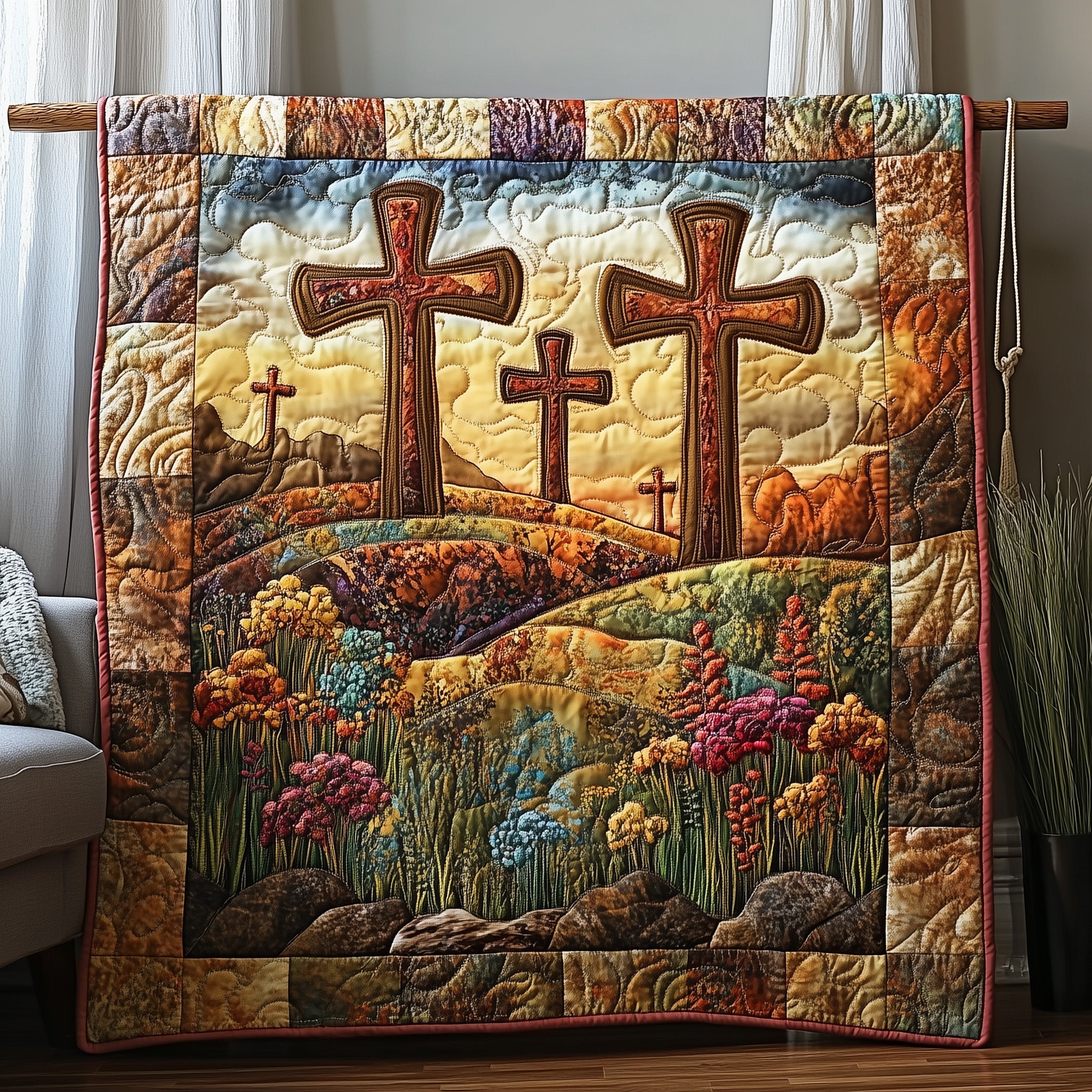 Graceful Cross Quilted Blanket Cute Bed BlanketJesus  Faith Gift Of God Christian