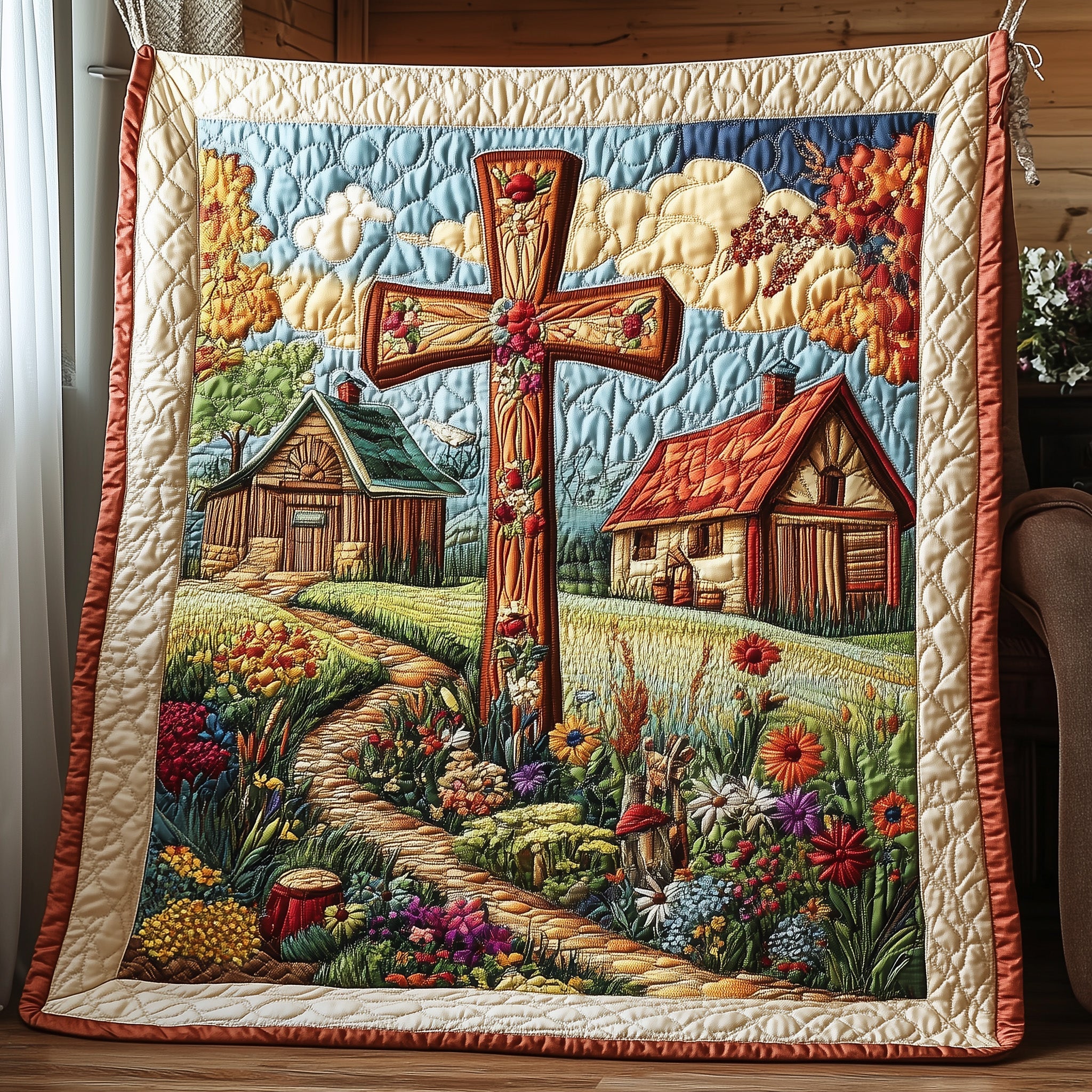 Graceful Cross Quilted Blanket Cute Bed BlanketJesus  Faith Gifts For Her
