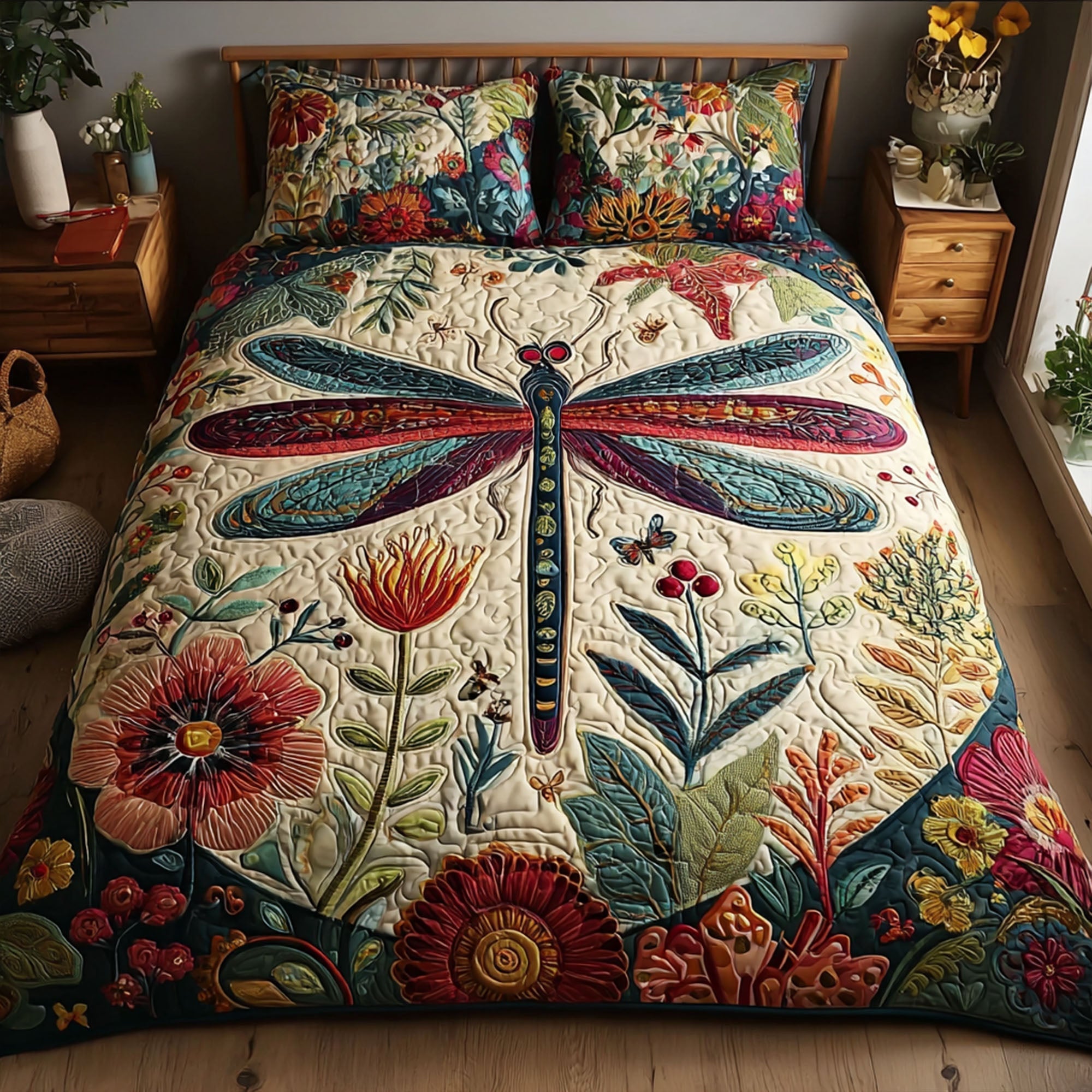 Graceful Dance Quilted Bedding Set Bedroom Decorations Gift For Someone Who Loves Dragonflies
