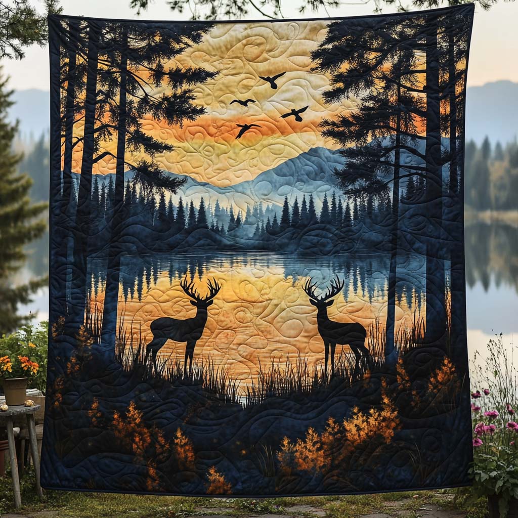 Graceful Deer Quilted Blanket Bed Room Decor Duck Gifts For Him Her
